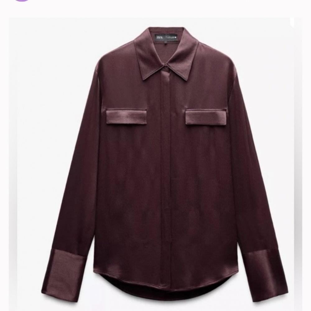 Zara Collection Brown Polo Button-Down Shirt with Pockets and Collar.